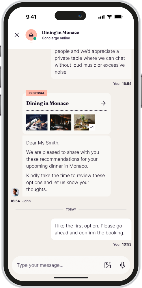 Carl app — conversation with the concierge